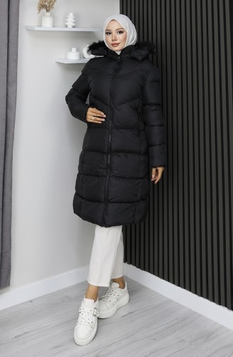 Kapuzen-Steppjacke Mit Reißverschluss 0209-01 Schwarz 0209-01