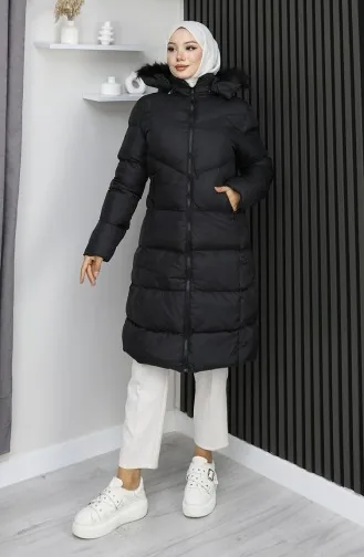 Kapüşonlu Fermuarlı Şişme Mont 0209-01 Siyah