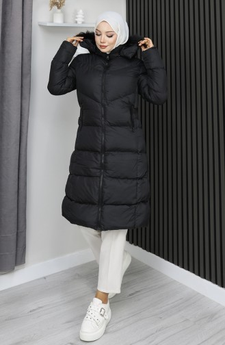 Kapuzen-Steppjacke Mit Reißverschluss 0209-01 Schwarz 0209-01