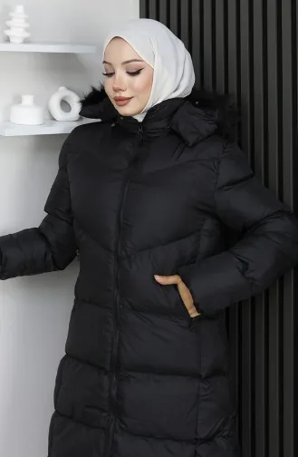 Kapüşonlu Fermuarlı Şişme Mont 0209-01 Siyah