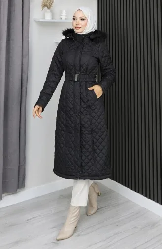 Kapüşonlu Fermuarlı Kapitone Mont 0210-01 Siyah