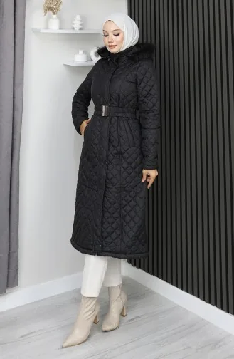 Kapüşonlu Fermuarlı Kapitone Mont 0210-01 Siyah