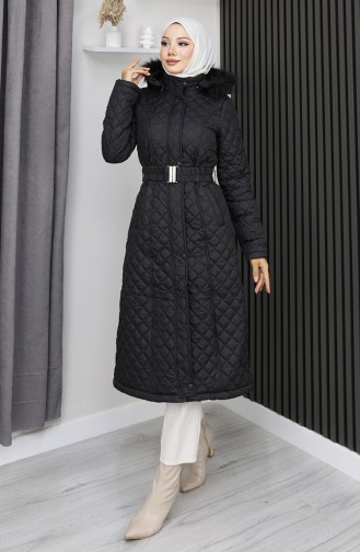 Gesteppter Kapuzenmantel Mit Reißverschluss 0210-01 Schwarz 0210-01