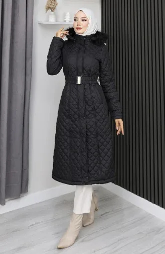 Kapüşonlu Fermuarlı Kapitone Mont 0210-01 Siyah