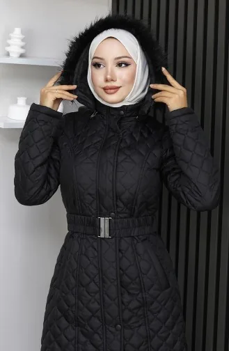 Kapüşonlu Fermuarlı Kapitone Mont 0210-01 Siyah