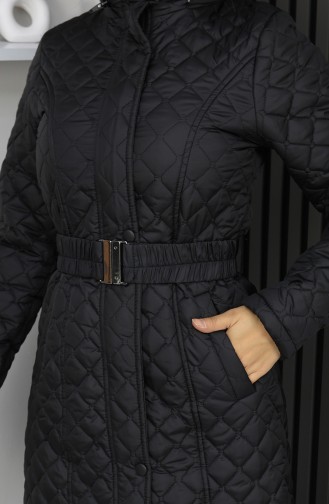 Gesteppter Kapuzenmantel Mit Reißverschluss 0210-01 Schwarz 0210-01