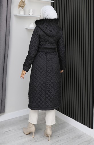 Gesteppter Kapuzenmantel Mit Reißverschluss 0210-01 Schwarz 0210-01