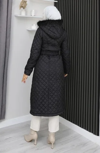 Kapüşonlu Fermuarlı Kapitone Mont 0210-01 Siyah