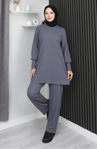 Crepe Fabric Tunic Trousers Two Piece Suit 20024A-01 Gray 20024A-01