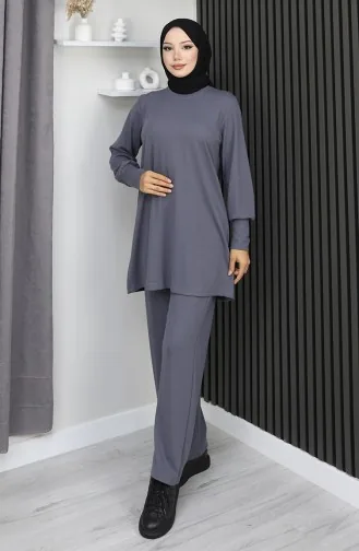 Crepe Fabric Tunic Trousers Two Piece Suit 20024A-01 Gray 20024A-01