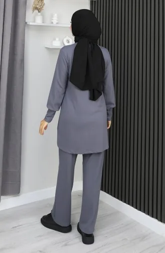 Crepe Fabric Tunic Trousers Two Piece Suit 20024A-01 Gray 20024A-01