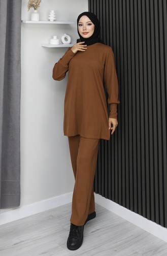 Bürümcük Kumaş Tunik Pantolon İkili Takım 20024A-02 Taba