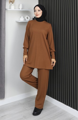 Bürümcük Kumaş Tunik Pantolon İkili Takım 20024A-02 Taba