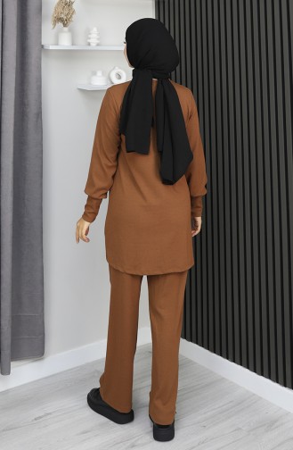 Bürümcük Kumaş Tunik Pantolon İkili Takım 20024A-02 Taba