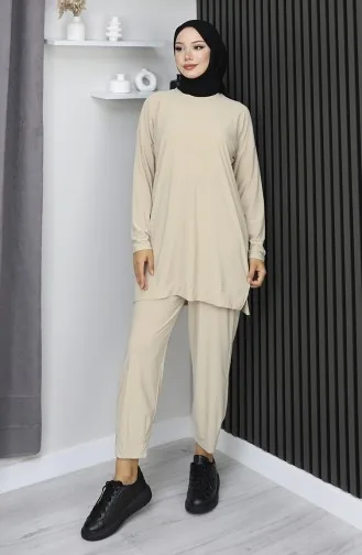 Ensemble Deux Pièces Tunique Et Pantalon En Tissu Sable Beige 20061-03 20061-03