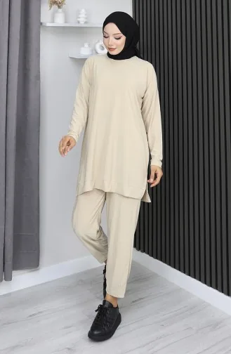 Ensemble Deux Pièces Tunique Et Pantalon En Tissu Sable Beige 20061-03 20061-03
