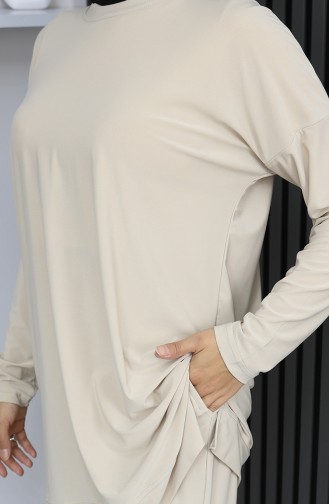 Zweiteiliger Anzug Aus Sandfarbenem Stoff Tunika Und Hose Modell 20061-03 Beige 20061-03