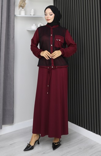 Costume En Coton Peigné à Boutons-pression Modèle 25003-01 Rouge Bordeaux 25003-01