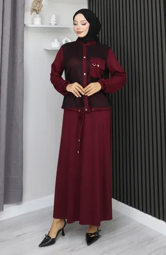 Anzug Aus Gekämmter Baumwolle Mit Druckknöpfen Artikelnummer 25003-01 Bordeauxrot 25003-01