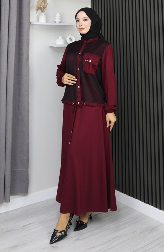 Costume En Coton Peigné à Boutons-pression Modèle 25003-01 Rouge Bordeaux 25003-01