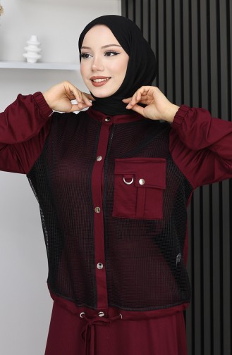 Costume En Coton Peigné à Boutons-pression Modèle 25003-01 Rouge Bordeaux 25003-01