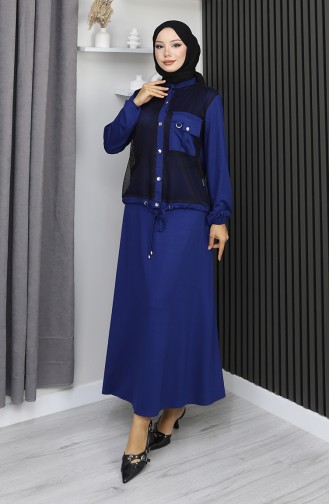 Costume En Coton Peigné à Boutons-pression Bleu Marine 25003-04 25003-04