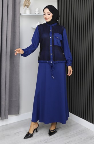 Costume En Coton Peigné à Boutons-pression Bleu Marine 25003-04 25003-04