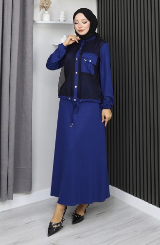 Costume En Coton Peigné à Boutons-pression Bleu Marine 25003-04 25003-04