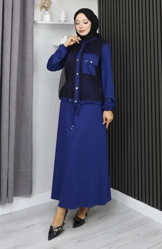 Anzug Aus Gekämmter Baumwolle Mit Druckknöpfen Modell 25003-04 Marineblau 25003-04