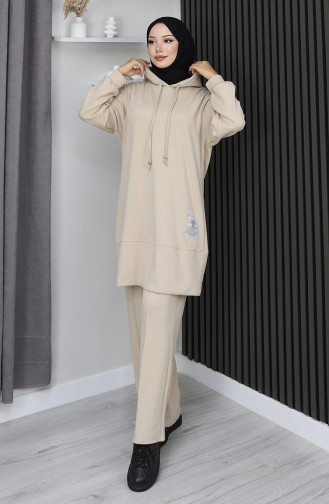 Oysho Stoffen Geborduurd Tweedelig Hijabpak 0211-01 Beige 0211-01