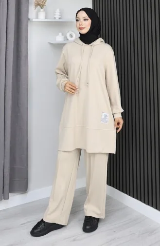 Oysho Fabric Embroidered Two-Piece Hijab Suit 0211-01 Beige 0211-01