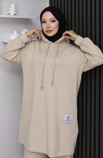 Oysho Stoffen Geborduurd Tweedelig Hijabpak 0211-01 Beige 0211-01