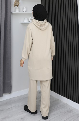 Oysho Stoffen Geborduurd Tweedelig Hijabpak 0211-01 Beige 0211-01