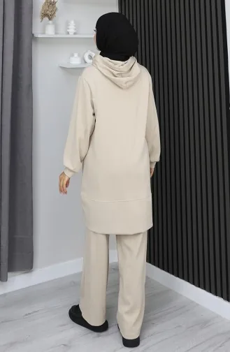 Oysho Fabric Embroidered Two-Piece Hijab Suit 0211-01 Beige 0211-01