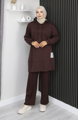 Oysho Stoffen Geborduurd Tweedelig Hijabpak 0211-02 Bruin 0211-02