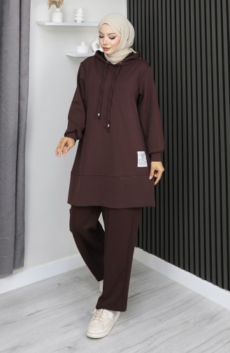 Oysho Stoffen Geborduurd Tweedelig Hijabpak 0211-02 Bruin 0211-02