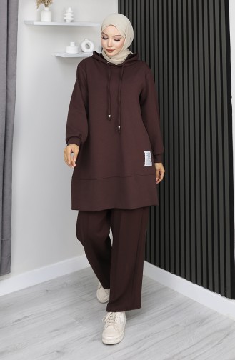 Oysho Stoffen Geborduurd Tweedelig Hijabpak 0211-02 Bruin 0211-02