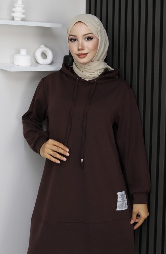 Oysho Stoffen Geborduurd Tweedelig Hijabpak 0211-02 Bruin 0211-02