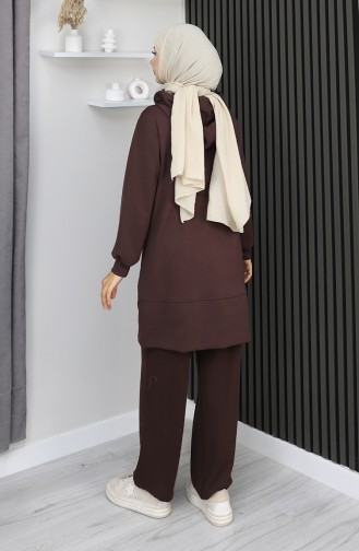 Oysho Stoffen Geborduurd Tweedelig Hijabpak 0211-02 Bruin 0211-02