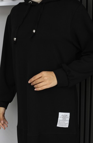 بدلة حجاب من قطعتين مطرزة من قماش أويشو 0211-03 أسود 0211-03