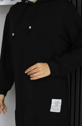 بدلة حجاب من قطعتين مطرزة من قماش أويشو 0211-03 أسود 0211-03