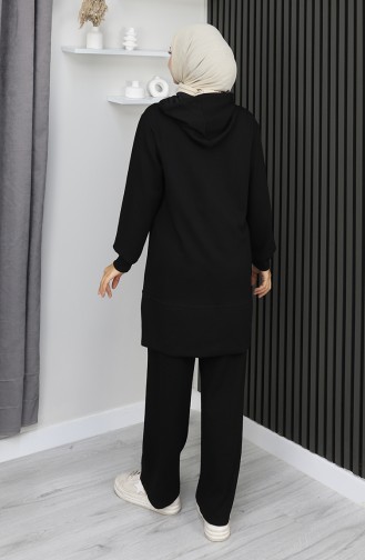 بدلة حجاب من قطعتين مطرزة من قماش أويشو 0211-03 أسود 0211-03