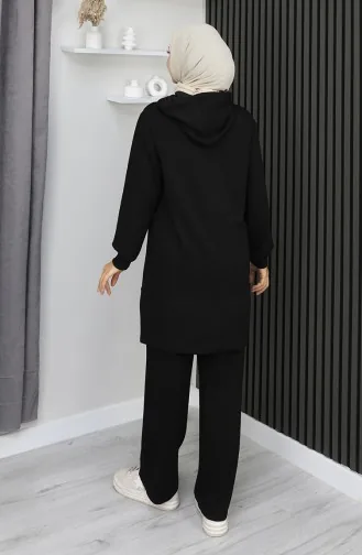 بدلة حجاب من قطعتين مطرزة من قماش أويشو 0211-03 أسود 0211-03