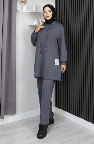 Oysho Stoffen Geborduurd Tweedelig Hijab Pak 0211-04 Antraciet 0211-04