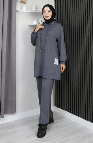 بدلة حجاب من قطعتين مطرزة من قماش أويشو 0211-04 أنثراسايت 0211-04