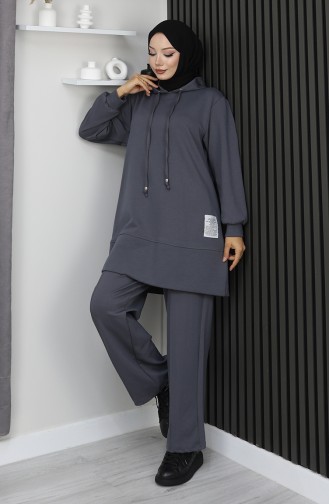 Oysho Stoffen Geborduurd Tweedelig Hijab Pak 0211-04 Antraciet 0211-04