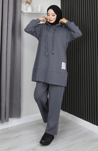 Oysho Stoffen Geborduurd Tweedelig Hijab Pak 0211-04 Antraciet 0211-04