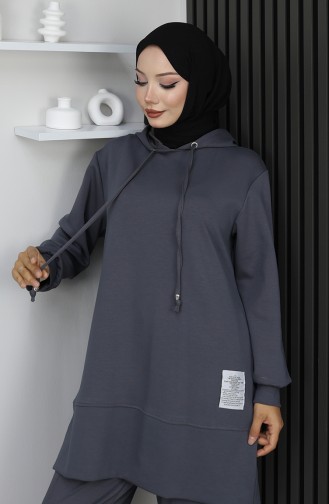 Oysho Stoffen Geborduurd Tweedelig Hijab Pak 0211-04 Antraciet 0211-04
