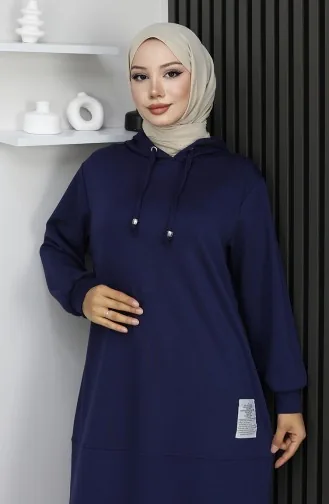 بدلة حجاب من قطعتين مطرزة من قماش أويشو 0211-05 أزرق داكن 0211-05