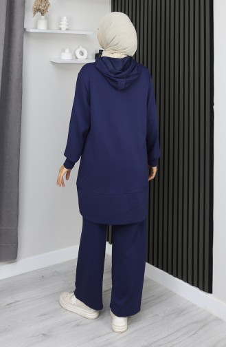 بدلة حجاب من قطعتين مطرزة من قماش أويشو 0211-05 أزرق داكن 0211-05